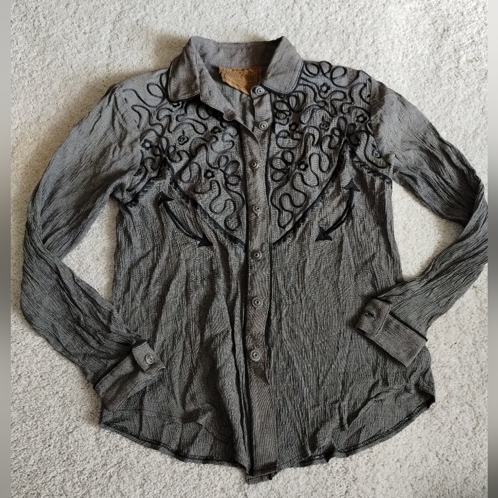Vintage Embroidered Crinkle Western Rodeo Top